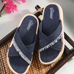 The Roadster Lifestyle Co. Navy Blue Fringed Open Toe Flats-53