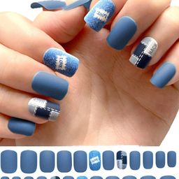 Secret Lives Set Of 24 Denim Soft Square Artificial Nails Extension-image-17