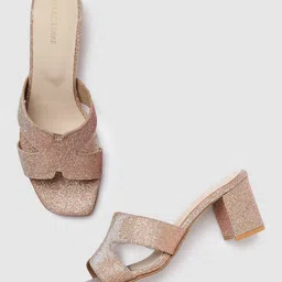 Marc Loire Rose Gold Embellished PU Party Block Sandals-2
