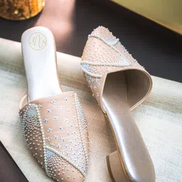 NR By Nidhi Rathi Embellished Pointed Toe Block Mules-25