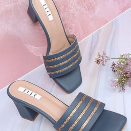 ELLE Blue Striped Block Sandals-38
