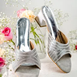 NR By Nidhi Rathi Embellished Pointed Toe Block Mules-13
