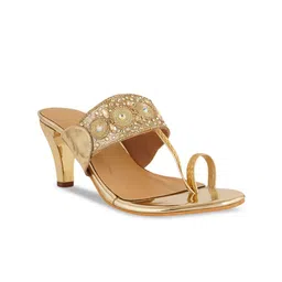 pelle albero Gold-Toned Textured Party Block Sandals-16