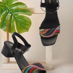 Picktoes Textured Open Toe Backstrap Block Heels image 1