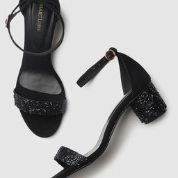 Marc Loire Black Embellished PU Block Sandals-31
