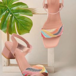 Picktoes Embellished Open Toe Block Heels-15