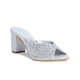 ERIDANI Silver Embellished Peep Toe Blocks-picture-5