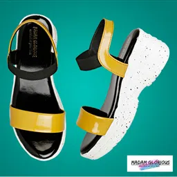 madam glorious Yellow Embellished Wedge Sandals-image-75