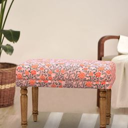 Chumbak Orange Coloured & Pink Nawaab Bench Small - Earthy Florals Lounge Chair-28