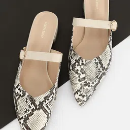 Allen Solly Woman Pointed Toe Printed Mules Flats With Buckles-19