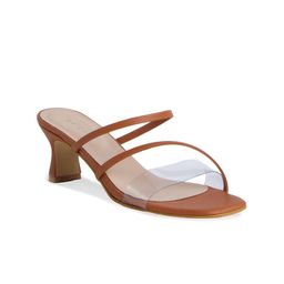 ERIDANI Tan & Transparent Solid Kitten Sandals Heels-picture-9