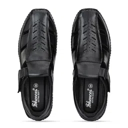 SHENCES Men Black Leather Shoe-Style Sandals-image-74