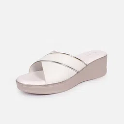 Mast & Harbour White Textured Open Toe Wedge Heels image 5
