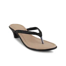 Mast & Harbour Black Textured Open Toe Block Heels image 5