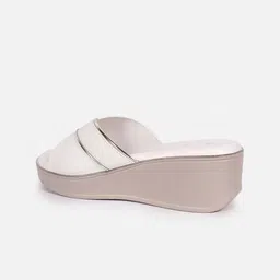 Mast & Harbour White Textured Open Toe Wedge Heels image 4