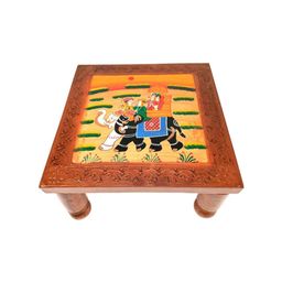 apka mart Brown and Yellow 3 Pieces Textured Wooden Chowki image 4