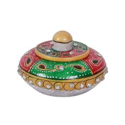CRAFTAM Red & Green Printed Haldi Kumkum Box image 4