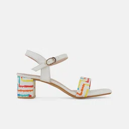 Mast & Harbour White Printed Open Toe Block Heels image 5