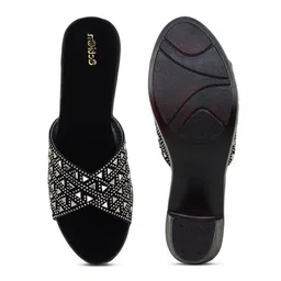 Action Embellished Suede Open Toe Block Heels image 4