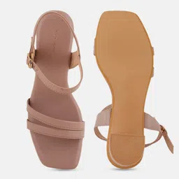 Mast & Harbour Peach Coloured Strappy Open Toe Block Heels image 4