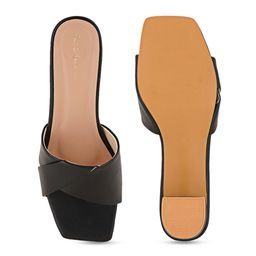 Mast & Harbour Black Textured Open Toe Block Heels image 5