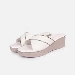 Mast & Harbour White Textured Open Toe Wedge Heels image 3