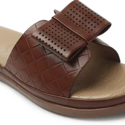 ICONICS Textured Open Toe Flats With Bows image 5