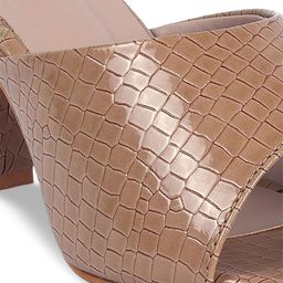FABBHUE Tan Block Mules with Laser Cuts image 5