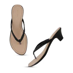 Mast & Harbour Black Textured Open Toe Block Heels image 3