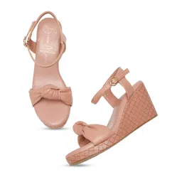 Bruno Manetti Textured Open Toe Wedges With Bows image 3