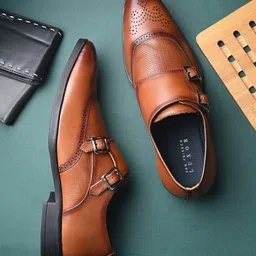 San Frissco Men Textured Leather Formal Double Monk Shoes-image-82