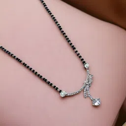 Anouk Black Silver-Plated Stone Studded & Beaded Mangalsutra-39