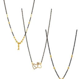 Brandsoon Set Of 3 Gold-Plated Black & White Stone-Studded & Beaded Mangalsutra-image-94
