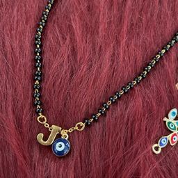 Digital Dress Room Gold-Plated Beaded J Letter Alphabet Evil Eye Mangalsutra-image-38