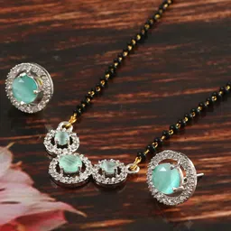 Jewar Mandi Gold-Plated CZ-Studded & Beaded Mangalsutra With Earrings-12