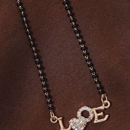 I Jewels Rose Gold-Plated White AD Studded Black Beads Mangalsutra-image-70