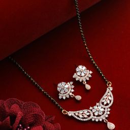 Jazz and Sizzle Rose Gold-Plated Beaded & AD-Studded Mangalsutra With Earrings-image-31