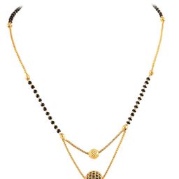 Jewar Mandi Gold Plated Ad CZ Stones & Black Beads Studded Mangalsutra-image-9