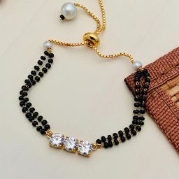 ABDESIGNS Gold-Plated American Diamond Studded & Beaded Mangalsutra-image-18