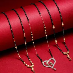 Kennice Set Of 3 Gold-Plated Stone-Studded & Beaded Mangalsutra-picture-10