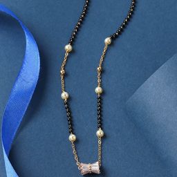 THE AAB STUDIO Gold-Plated Black & White Beaded & AD-Studded Mangalsutra-16