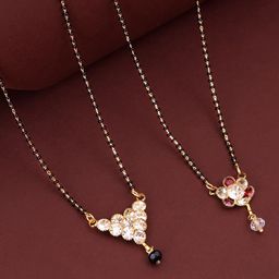PANASH Set Of 2 Gold-Plated Stones Studded And Beaded Mangalsutra-image-96