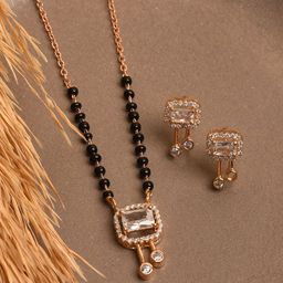 XPNSV Gold-Plated AD Stone Studded & Beaded Mangalsutra With Earrings-3