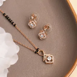 XPNSV Gold-Plated AD Stone Studded & Beaded Mangalsutra With Earrings-image-31