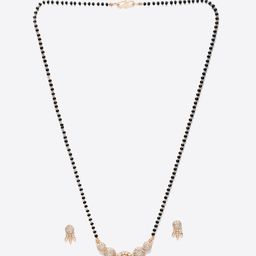 PANASH Gold-Plated AD Stone-Studded Beaded Mangalsutra With Earrings image 4