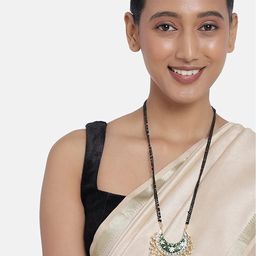 I Jewels Gold-Plated Black Beaded & Pearl Studded Mangalsutra-image-37