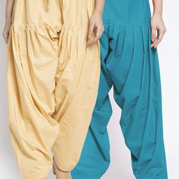 GRACIT Women Pack of 2 Turquoise Blue & Beige Solid Loose Fit Cotton Salwar-image-28