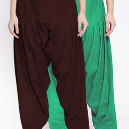 Jinfo Women Pack Of 2 Solid Brown & Green Cotton Salwar-image-37