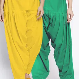 GRACIT Pack of 2 Women Yellow & Green Solid Cotton Salwar-image-92