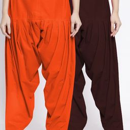GRACIT Women Orange & Brown Pack of 2 Solid Cotton Salwars-image-56